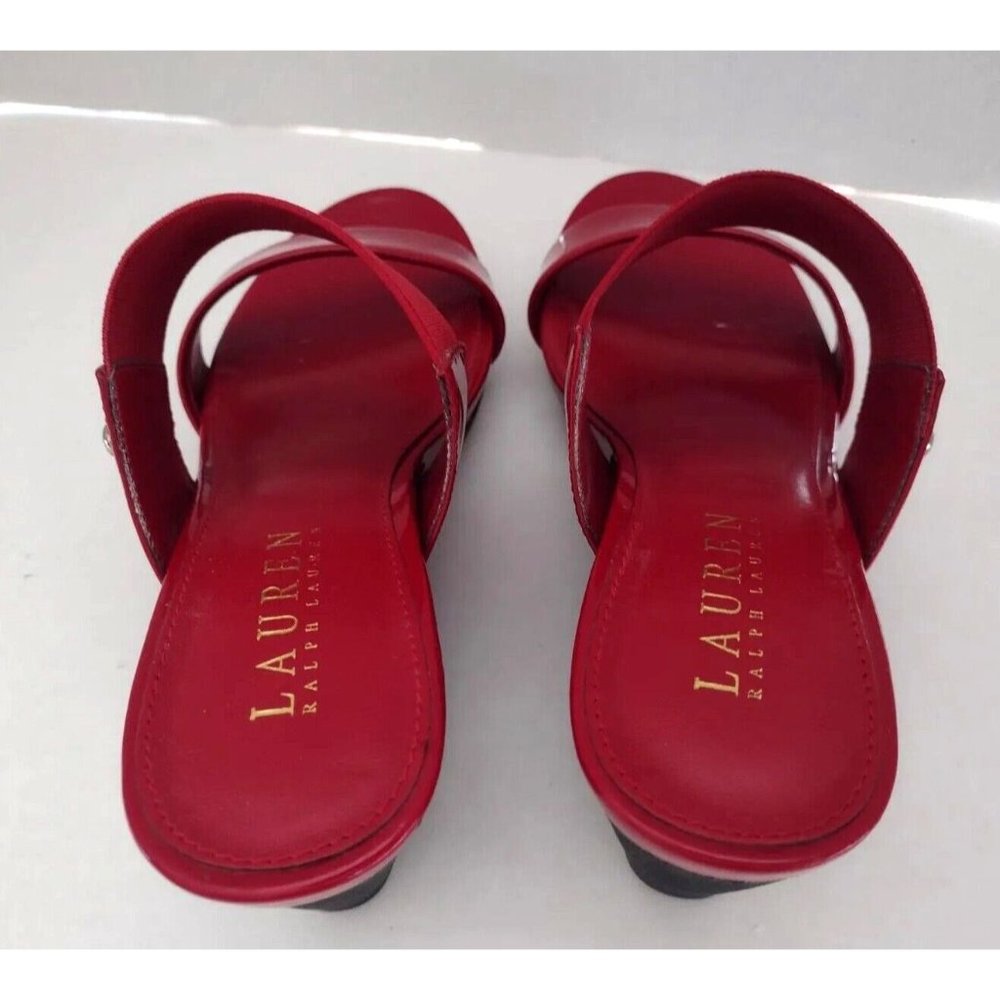 Lauren Ralph Lauren Rhianna Wedge Heels Size 5.5 B Red Slide Leather Sandals - Picture 2 of 10